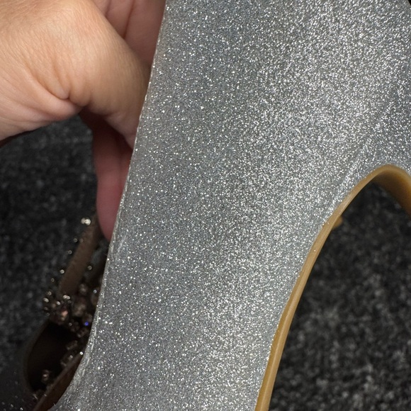 BCBGeneration Silver Glitter Heels with Rhinestone Strap - Picture 5 of 5